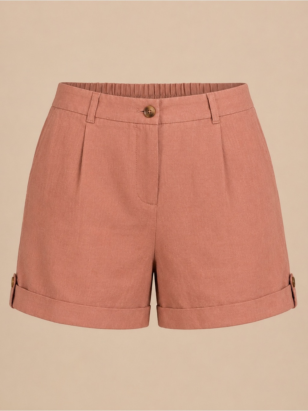 LOFT NWT Linen Blend Cuffed Shorts Coral Pink Size 10 Tab Hem Summer Casual